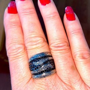 Silver tone with black crystal stones